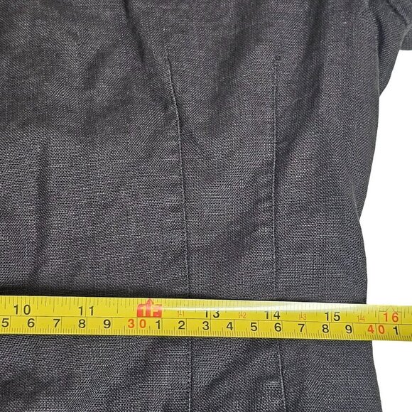 Vintage Linen Button Front Mandarin Collar Midi Dress‎ 80s-90s Women's S/M, 10 - Picture 12 of 14